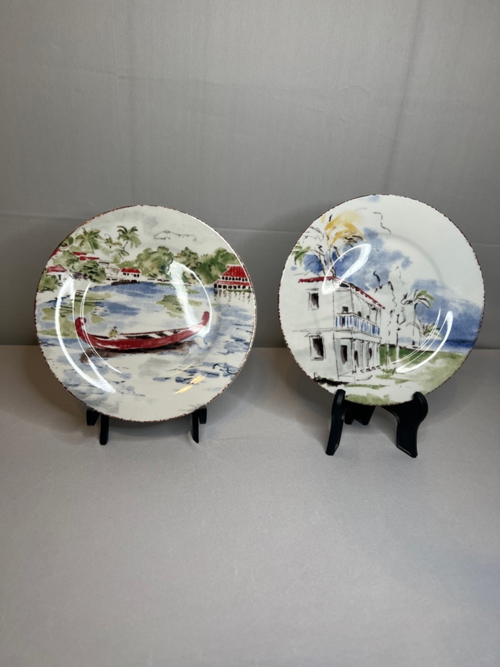 Pier 1 Scenic Coastal Dinner Plates in White, Blue, Green, Red